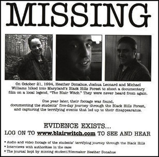One of the many “missing” flyers passed around film festivals showing The Blair Witch Project.